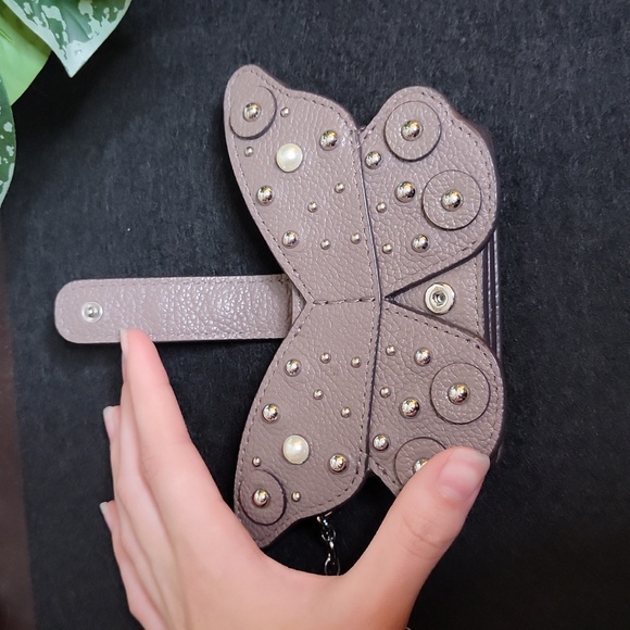 Kate Spade Butterfly Keychain Credit Card Wallet Studs Pearls LN Leather - Picture 4 of 6